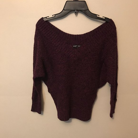 Express purple V-Neck Knit Pullover Sweater Long Sleeve Women Size XS